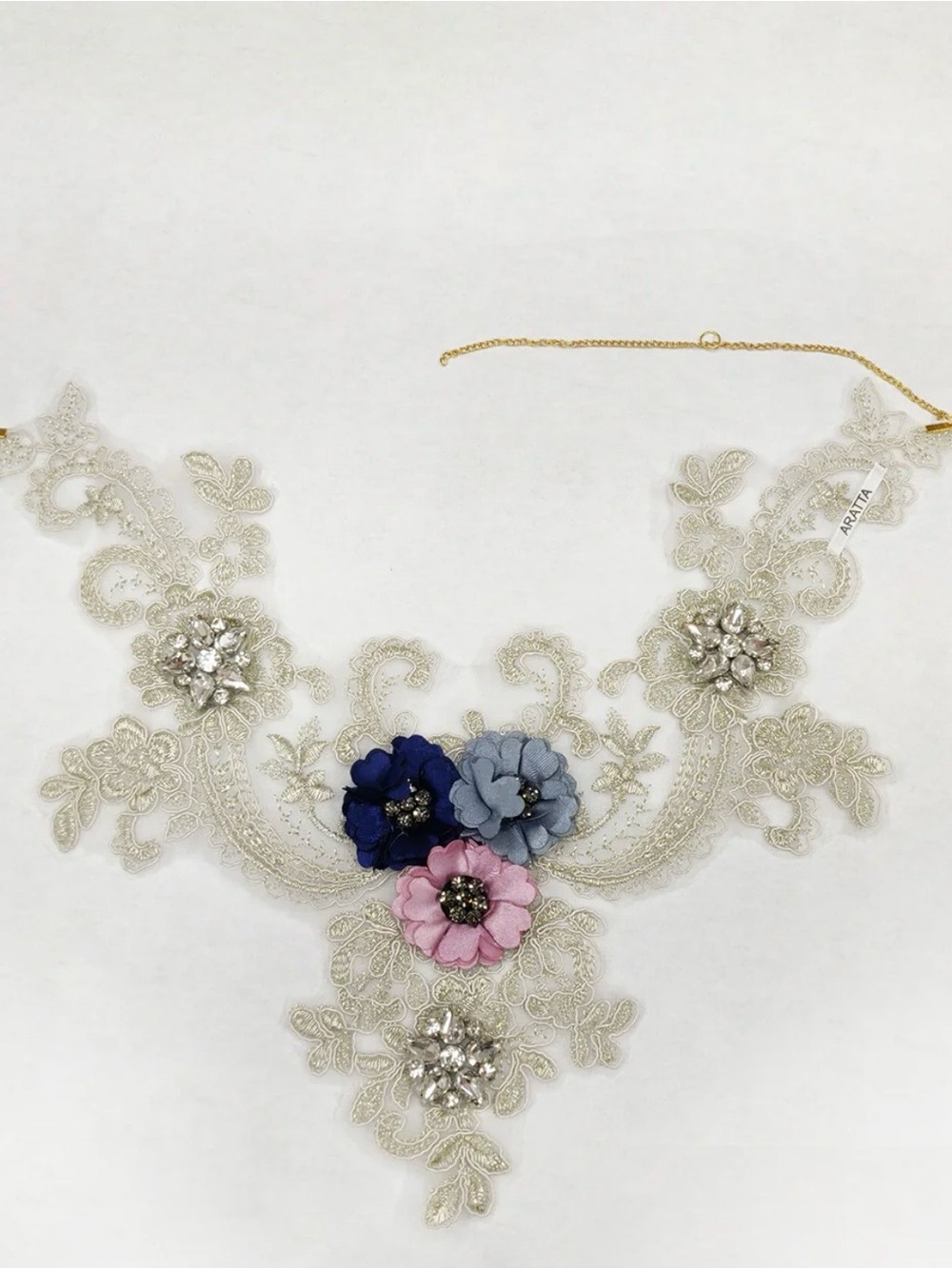 NWOT Aratta Lace Statement Necklace with Pink, Blue, Navy Flowers 51